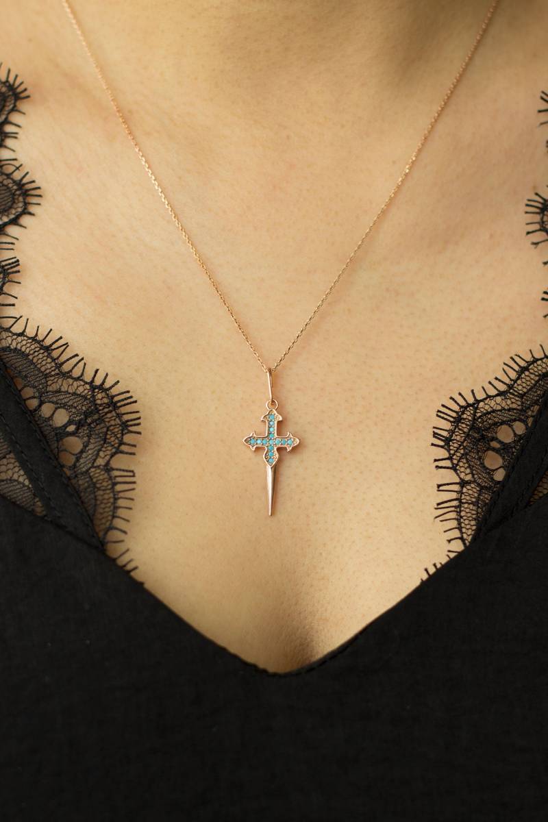 Barocke Kreuz Halskette Mit Türkis Edelsteinen/14K Gold 925 Silber Barocke Kreuz Halskette Mit Türkis Edelsteinen/14K Gold 925 Silber von studiomirage