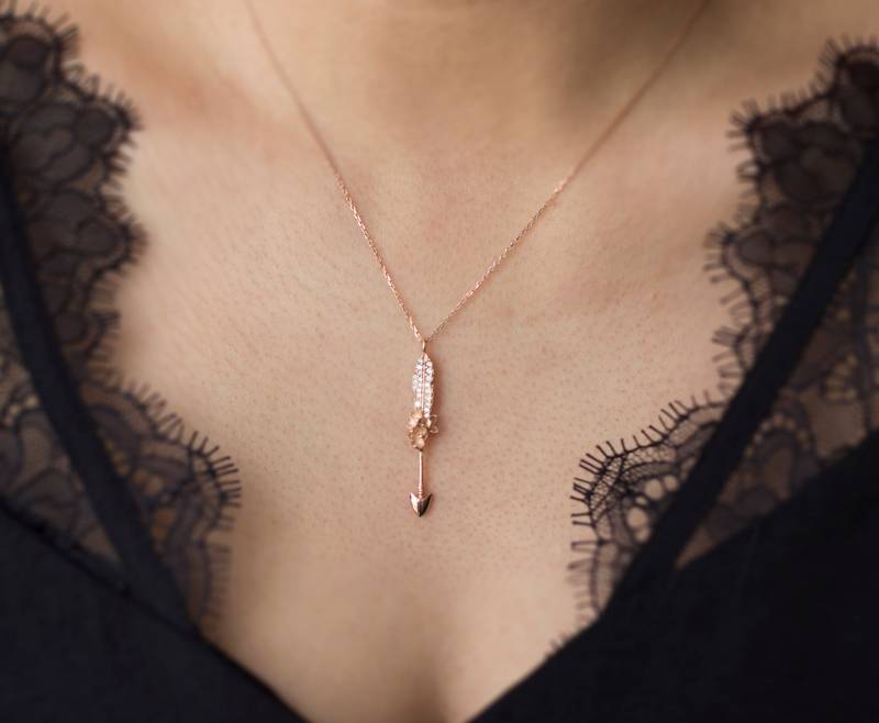 Blume Mit Pfeil Halskette/14K Gold 925 Silber von studiomirage