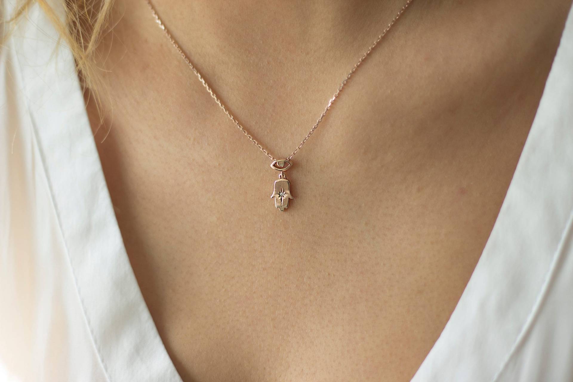 Böses Auge Und Hamsa Halskette/Charm Kette 14K Gold 925 Silber von studiomirage