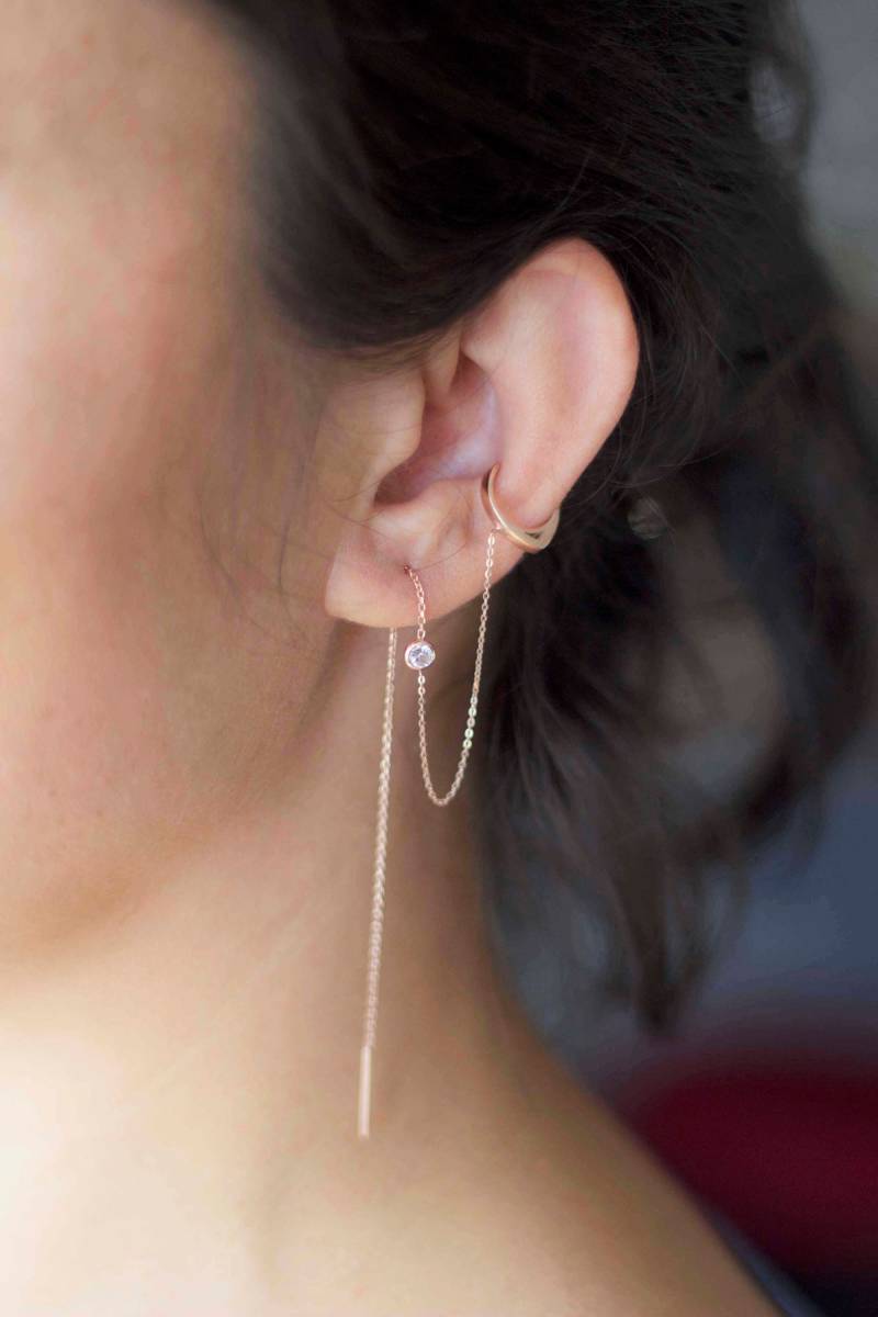 Cuff Ohrring Mit Kette Und Fassung/14K Gold 925 Silber Cuff Ohrring Mit Kette Und Fassung/14K Gold 925 Silber von studiomirage