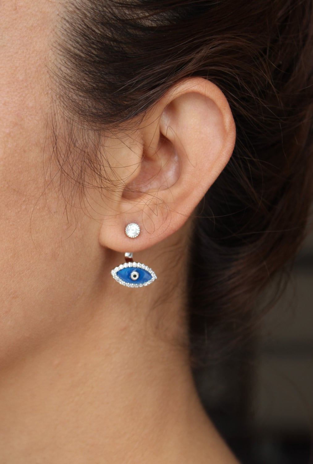 Evil Eye Ear Jacket Ohrringe Sterling Silber Paar Evil Eye Ear Jacket Ohrringe Sterling Silber Paar von studiomirage