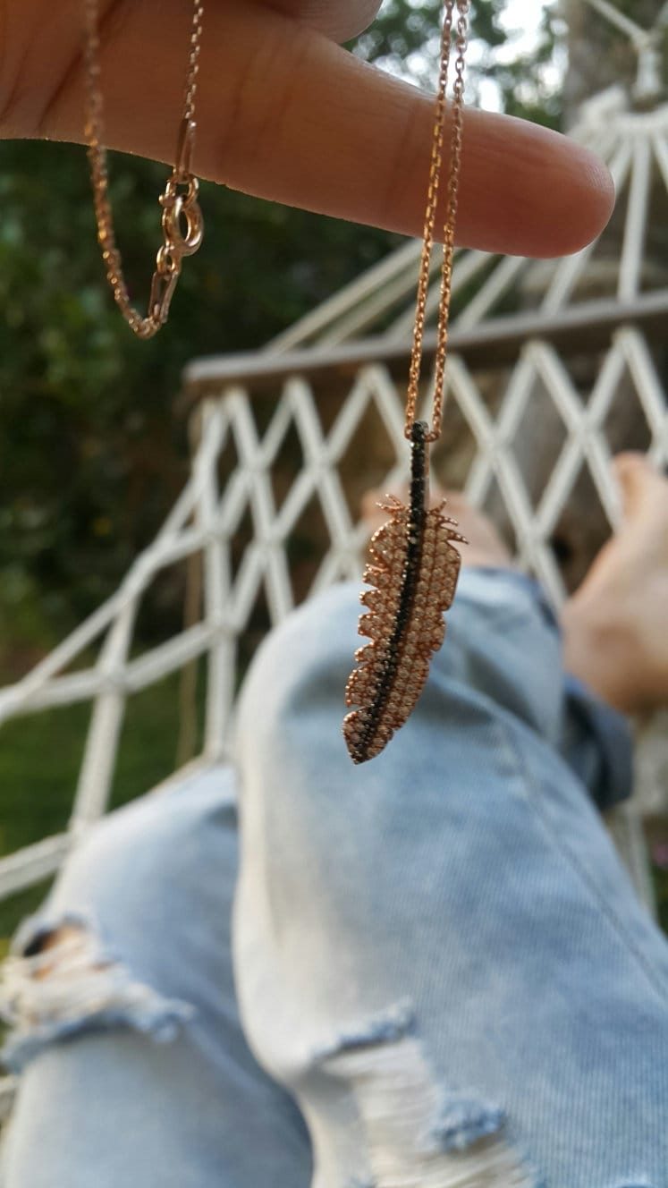 Feder Halskette/14K Gold 925 Silber von studiomirage