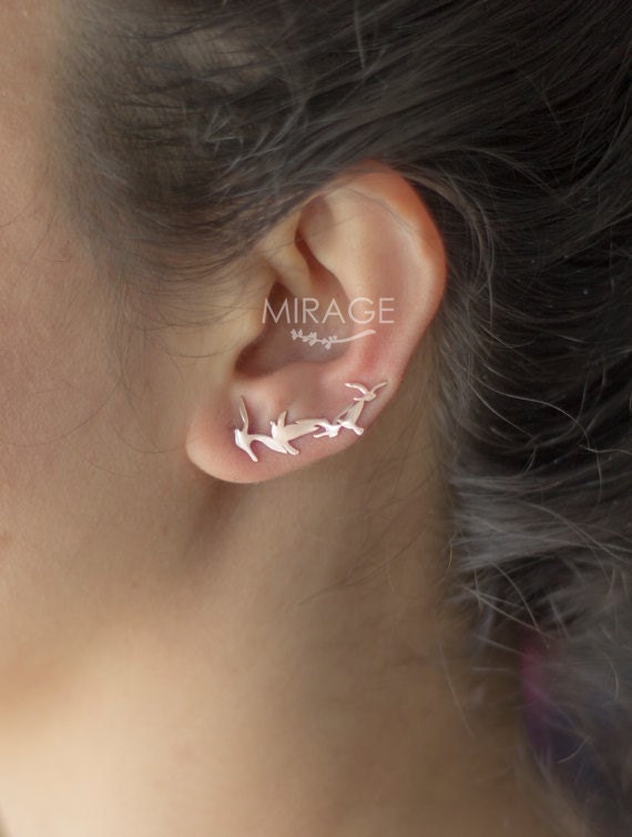 Fliegende Vögel Ohr Kletterer/14K Gold Handgemachter Schmuck Stimmungsschmuck Paar Fliegende Vögel Ohr Kletterer/14K Gold Handgemachter Schmuck Stimmungsschmuck Paar von studiomirage