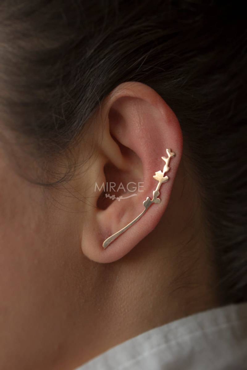 Langer Frühlingszweig Kletterer -14K Gold/925Er Silber Blatt Ohr Handgefertigt Mit Säge Langer Frühlingszweig Kletterer -14K Gold/925Er Silber Blatt Ohr Handgefertigt Mit Säge von studiomirage