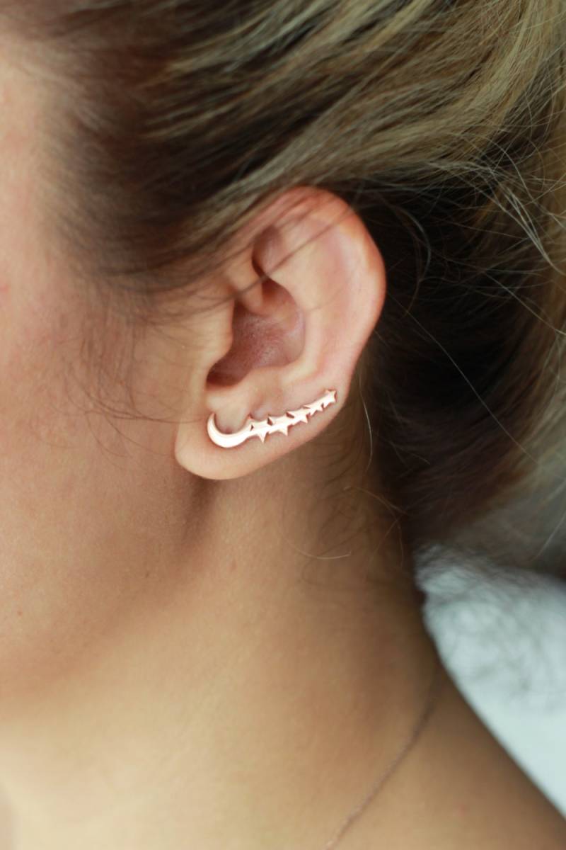 Mond Und Sterne Ohrmanschetten/14K Gold 925Er Silber Paar von studiomirage