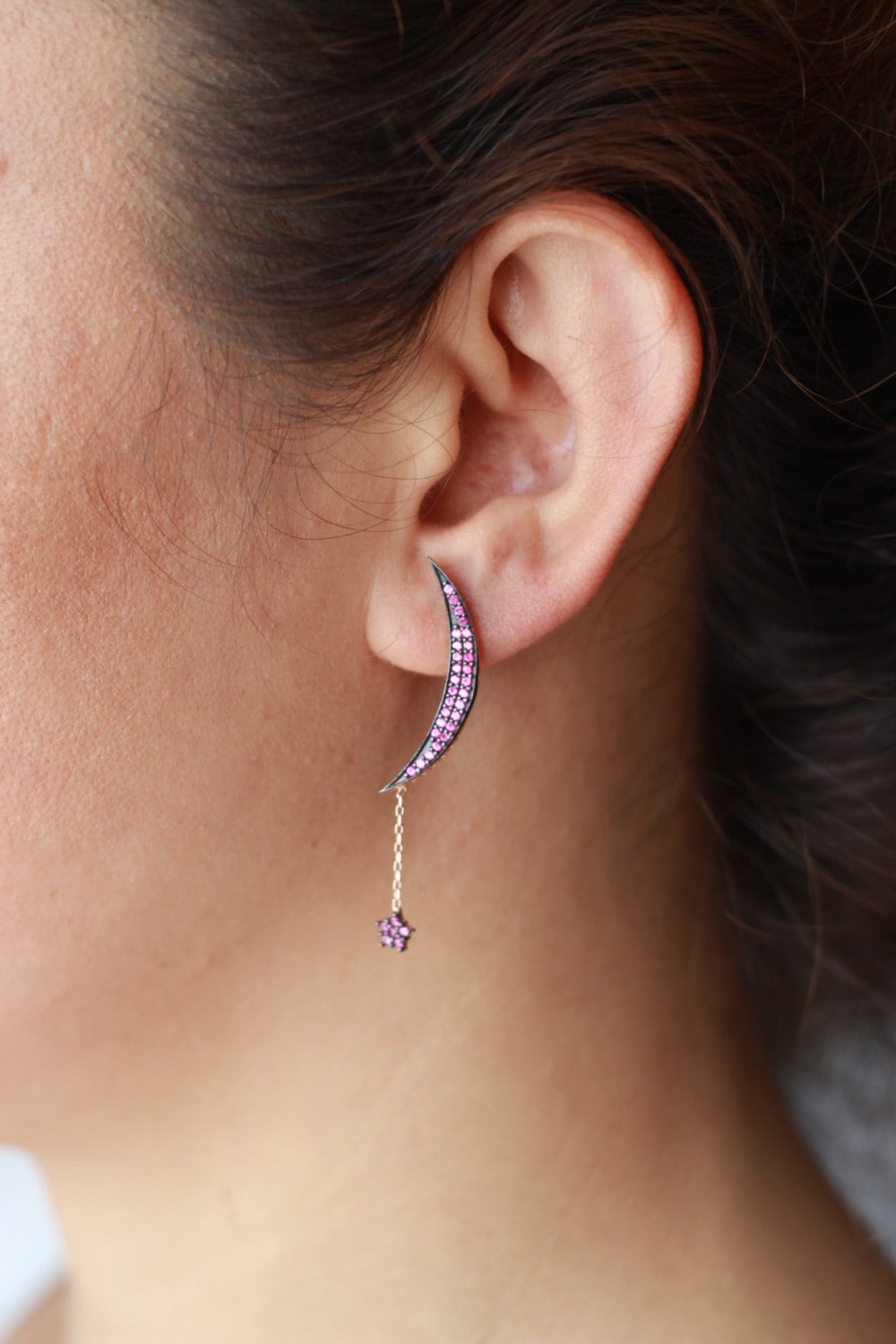 Neumond Und Stern Ohrringe/Sterling Silber Paar Pink Zirkonia Neumond Und Stern Ohrringe/Sterling Silber Paar Pink Zirkonia von studiomirage