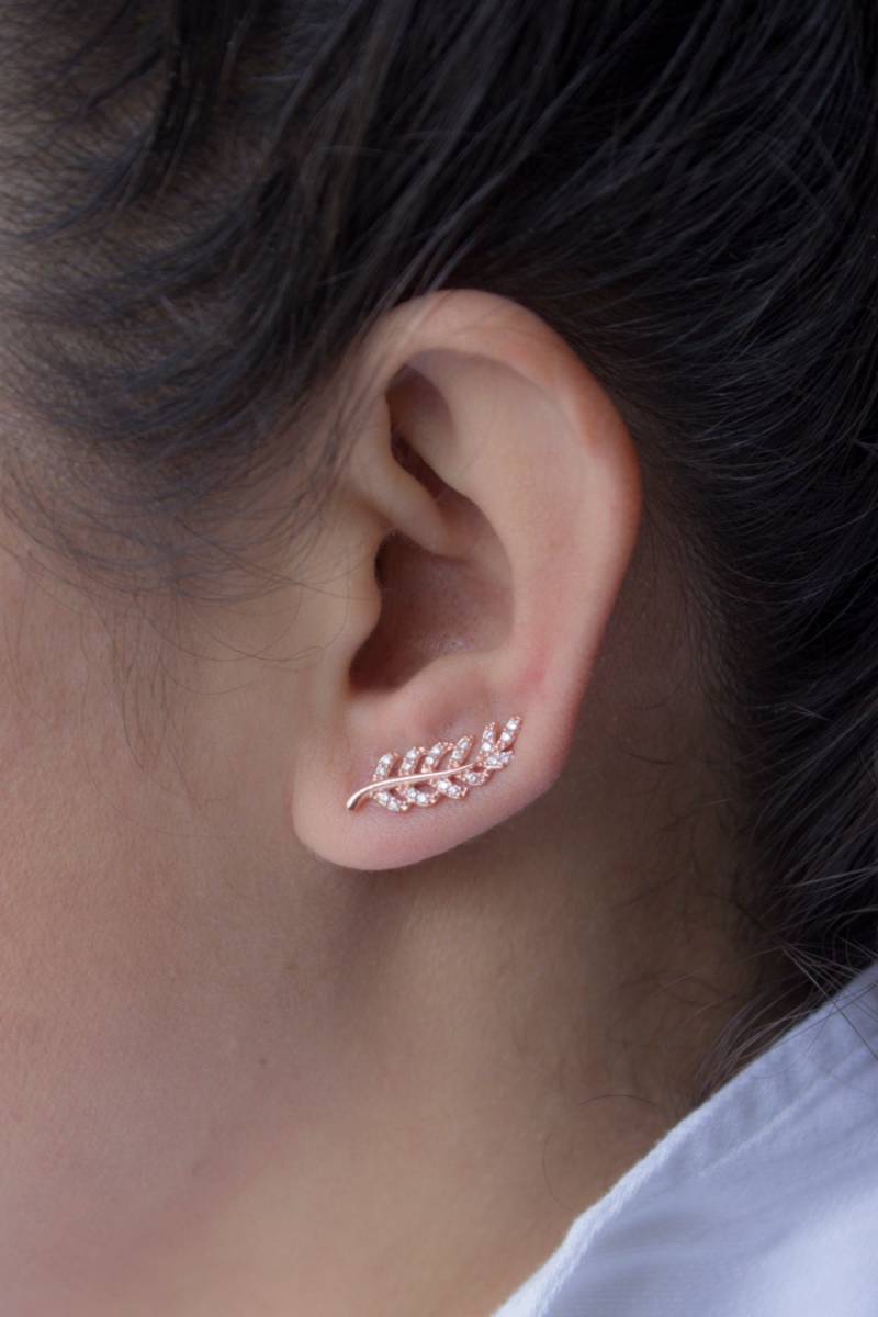 Rose Gold Blatt Ohr Kletterer Sterling Silber Zirkonia Ohrstecker Rose Gold Blatt Ohr Kletterer Sterling Silber Zirkonia Ohrstecker von studiomirage