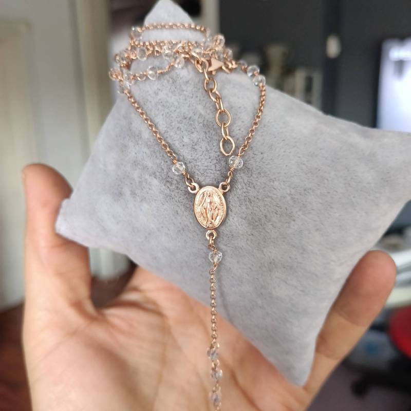 Rosegold Sterlingsilber Rosenkranz Halskette Crystal Madonna Y Lariat Rosegold Sterlingsilber Rosenkranz Halskette Crystal Madonna Y Lariat von studiomirage