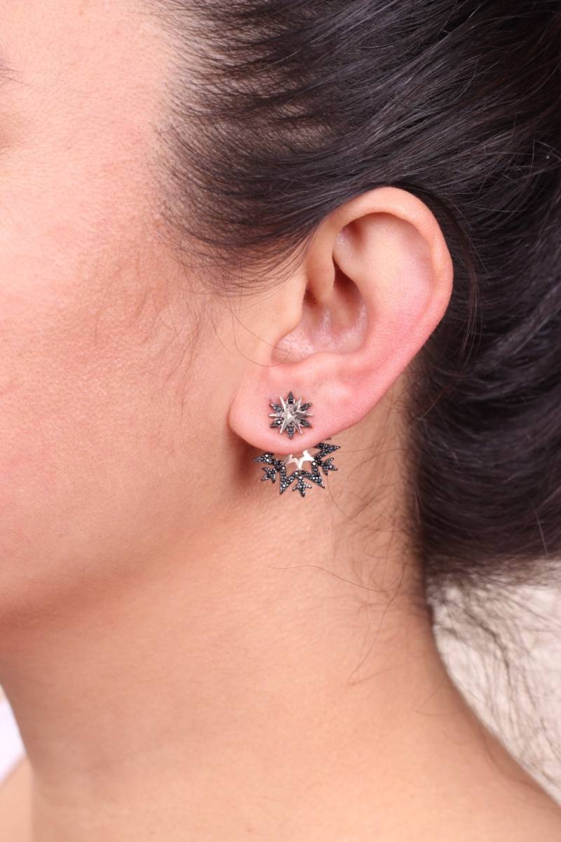 Schneeflocken Ear Jackets/14K Gold 925 Silber Schwarze Zirkonia Edelsteine Schneeflocken Ear Jackets/14K Gold 925 Silber Schwarze Zirkonia Edelsteine von studiomirage