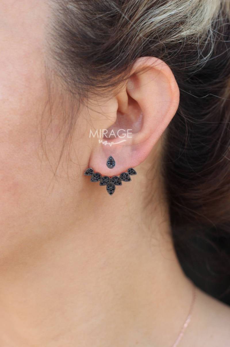 Schwarze Tear Drops Ear Jackets/14K Gold 925Er Silber Paar Schwarze Tear Drops Ear Jackets/14K Gold 925Er Silber Paar von studiomirage