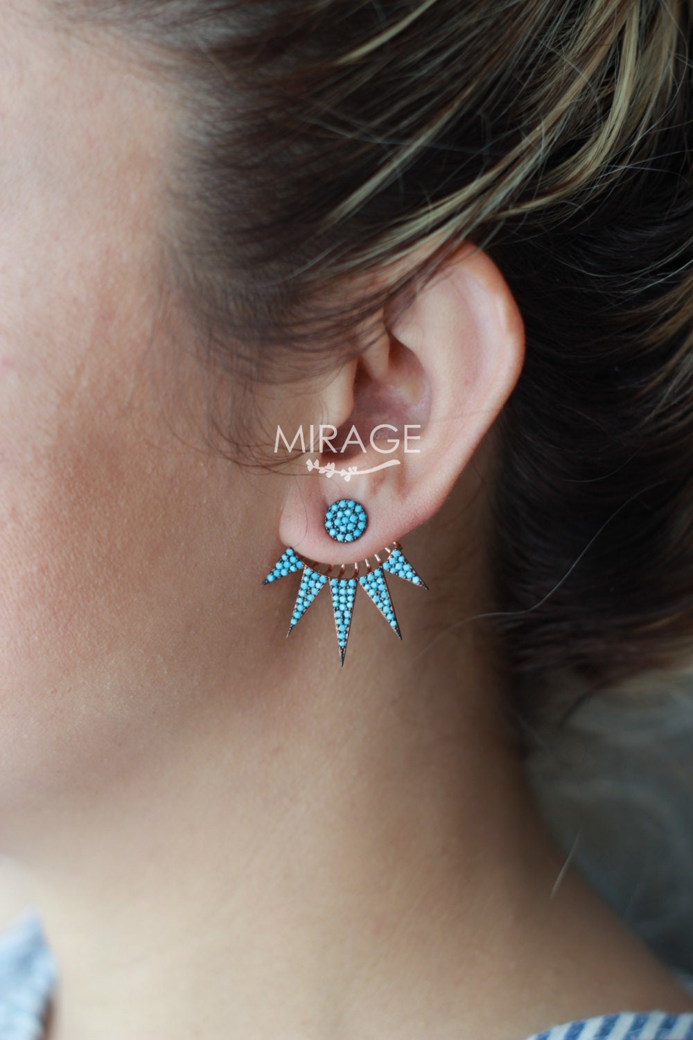 Türkis Spike Ear Jackets Doppelseitige Sterling Silber Ohrringe Türkis Spike Ear Jackets Doppelseitige Sterling Silber Ohrringe von studiomirage