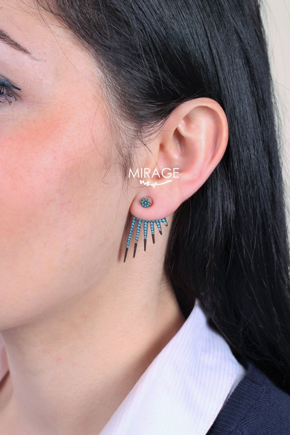 Türkis Spike Ear Jackets Doppelseitige Sterling Silber Ohrringe Türkis Spike Ear Jackets Doppelseitige Sterling Silber Ohrringe von studiomirage