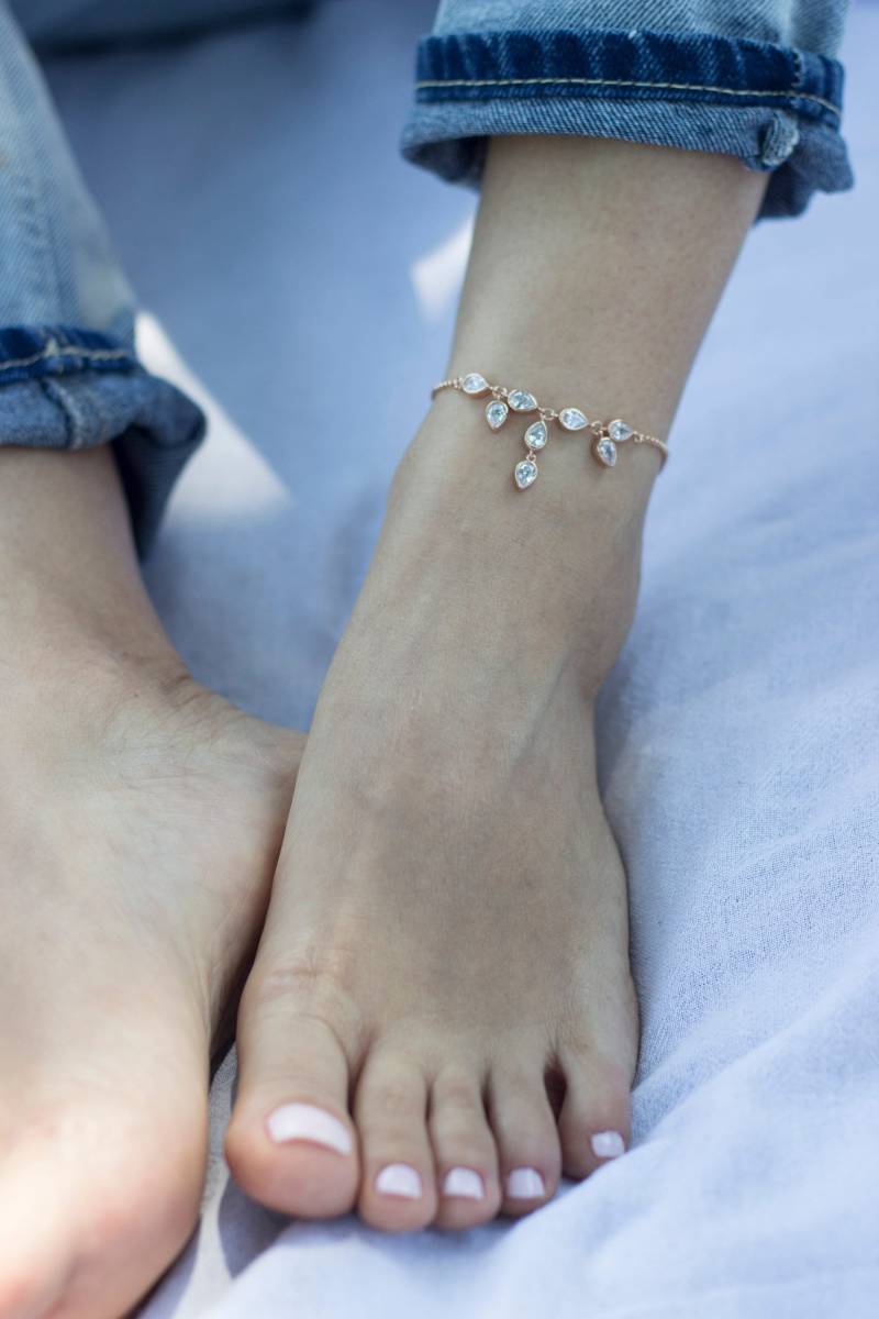 sterling Silber Teardrop Fußkettchen - 925 Zierliche Fußkette Schmuck von studiomirage