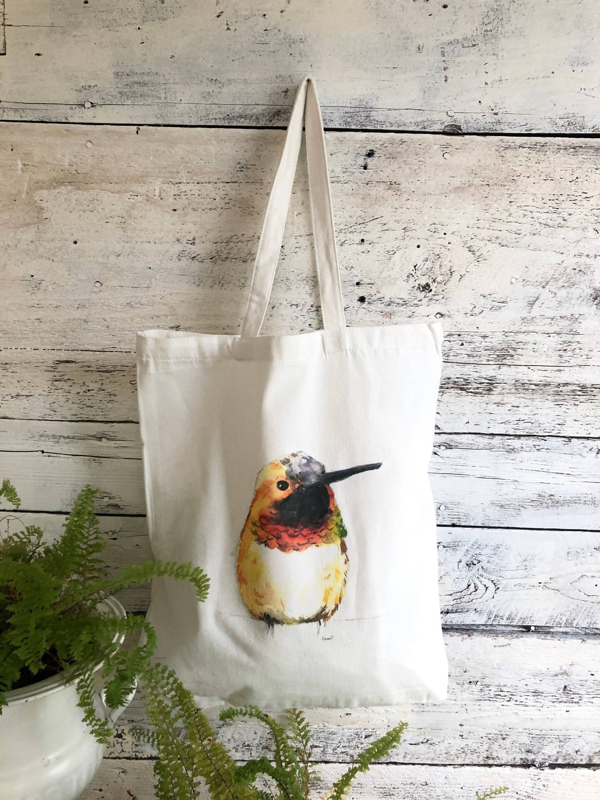 100% Baumwolle Canvas Tote Bag Mit Kunst Von Emma Pyle Kolibri von studioontenth