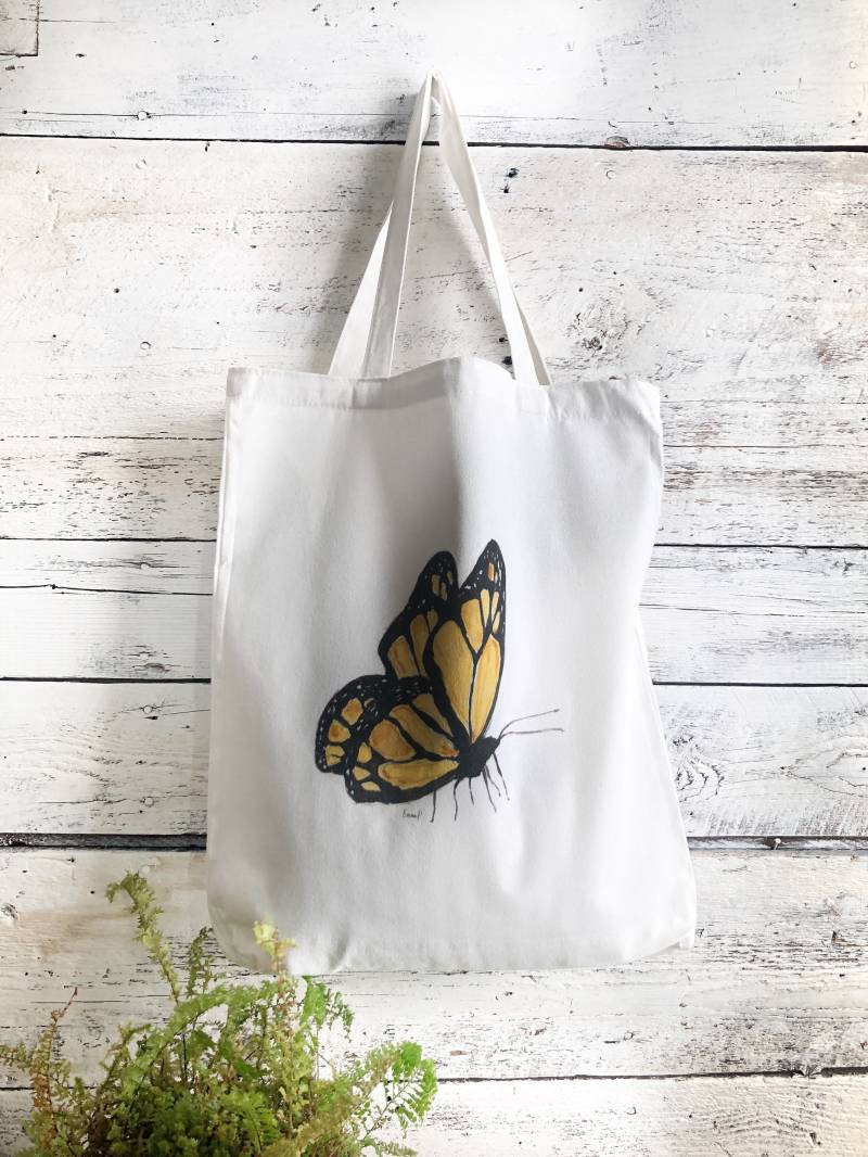 Gelbe Schmetterlinge Umweltfreundliche Canvas Markttasche Mit Kunst Von Emma Pyle, Wiederverschöpfbares Geschenk, Erdfreundlich von studioontenth