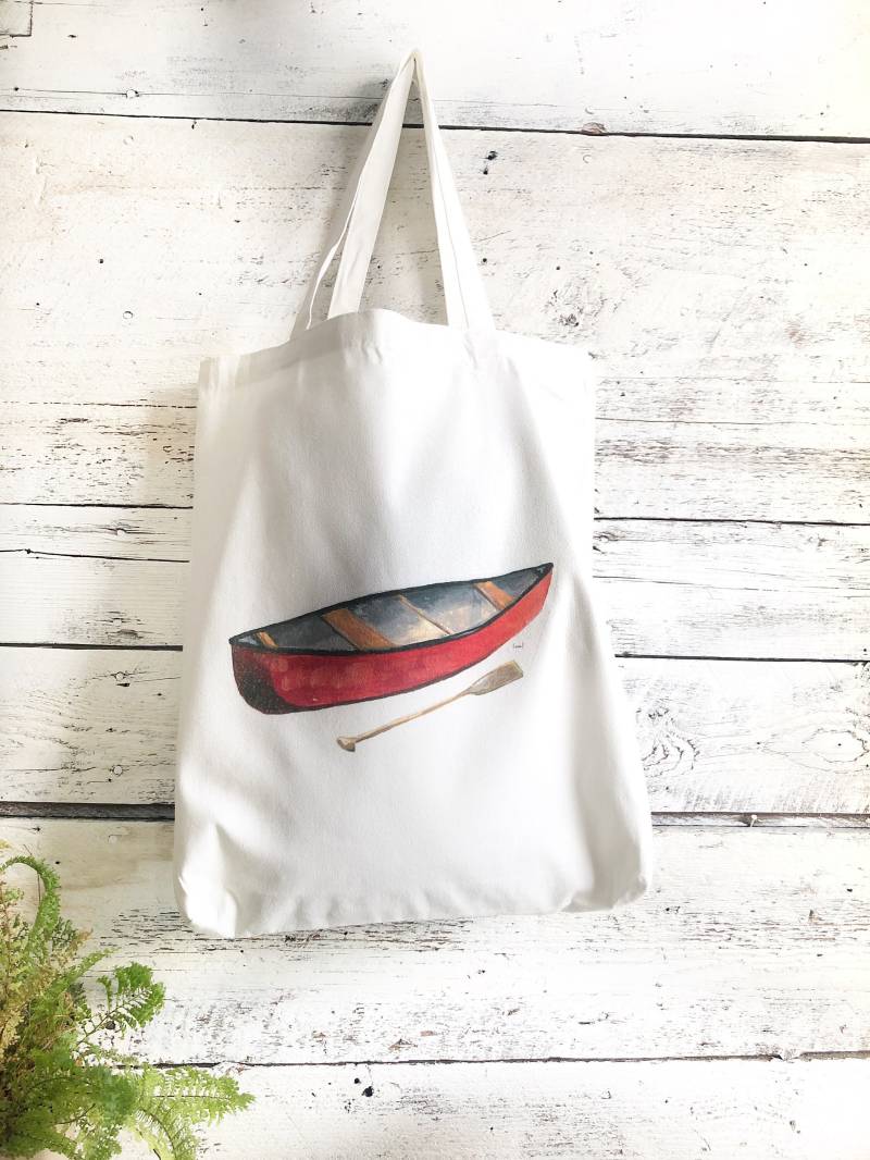 Rote Kanu-Druck-Markttasche, Kunst Von Emma Pyle Art, Robuste Baumwoll-Canvas-Einkaufstasche Zum Einkaufen Im Stil, Geschenk Für Bootsliebhaber von studioontenth