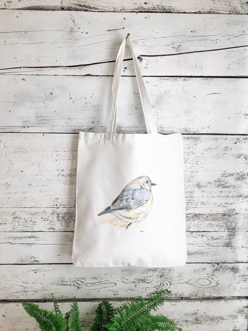 Wiederverwendbare Stofftasche Mit Blauvogel Aquarell Kunst Wiederverwendbare Stofftasche Mit Blauvogel Aquarell Kunst von studioontenth
