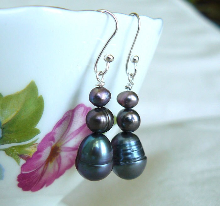 Dreifach Esilbern Perle Tropfen Ohrringe von stufandnonsense