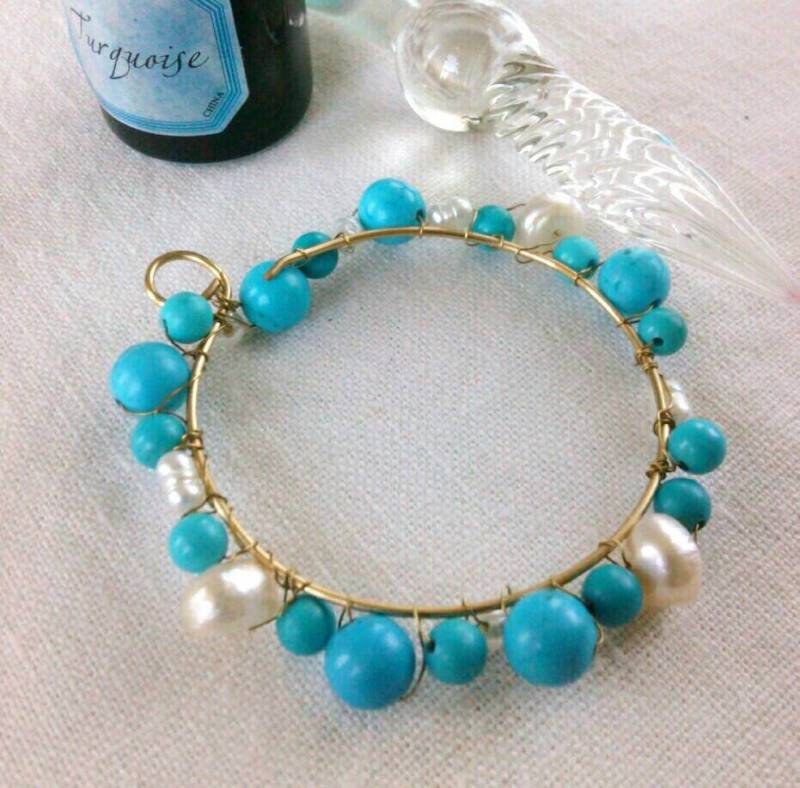 Türkis Und Süßwasserperle Draht Umwickelt Anhänger von stufandnonsense