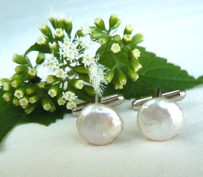 Weiße Münze Perle Manschettenknöpfe von stufandnonsense