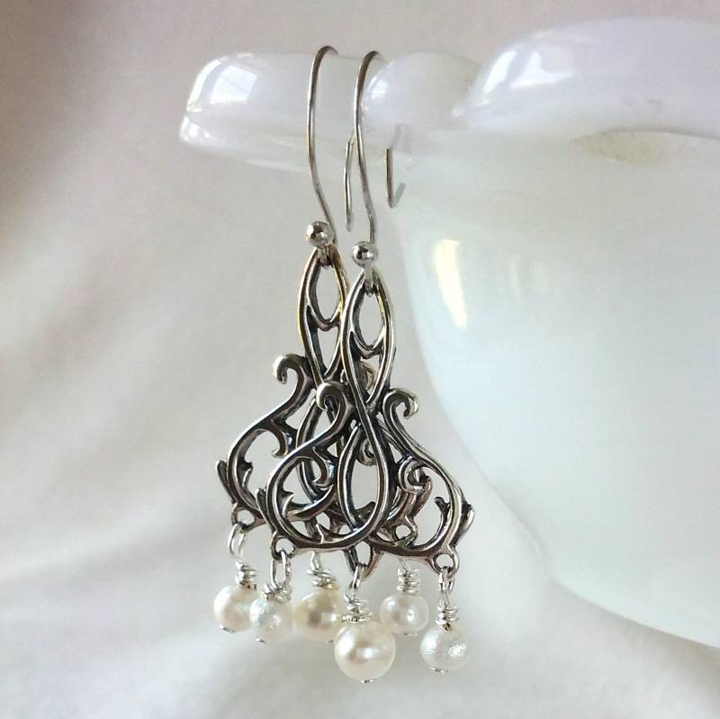 sterling Silber Samen Perle Kronleuchter Ohrringe von stufandnonsense