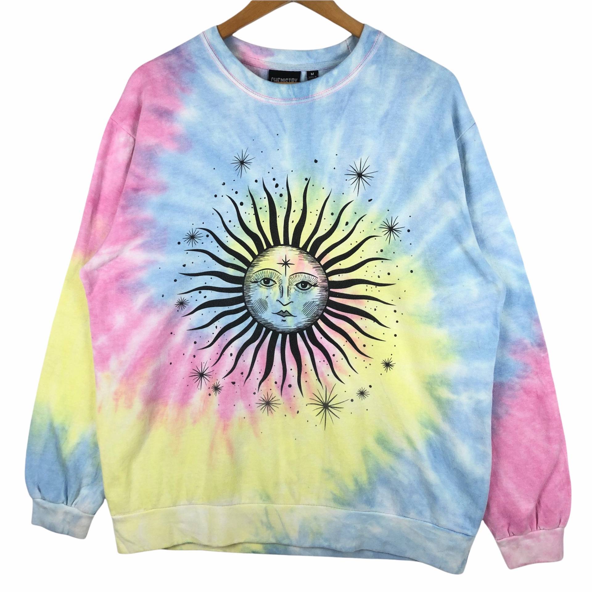 The Sun Of May Crewneck Tie Dye Sweatshirt Pullover Big Logo Tie-Dye Streetwear Chemie Marke Größe M von stuffofnatureandarts