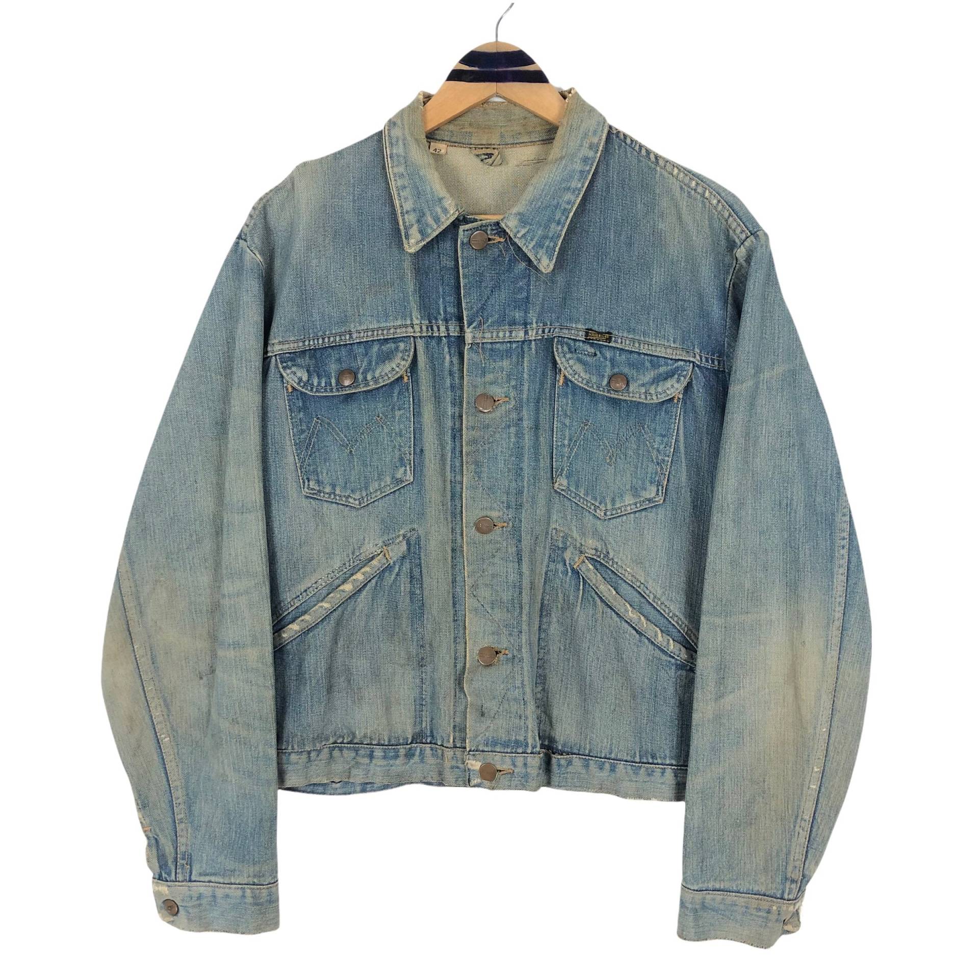 Vintage 80Er 90Er Blue Bell Maverick Jeans Trucker Jacke Button Up Distressed Streetwear Gr. 42 von stuffofnatureandarts