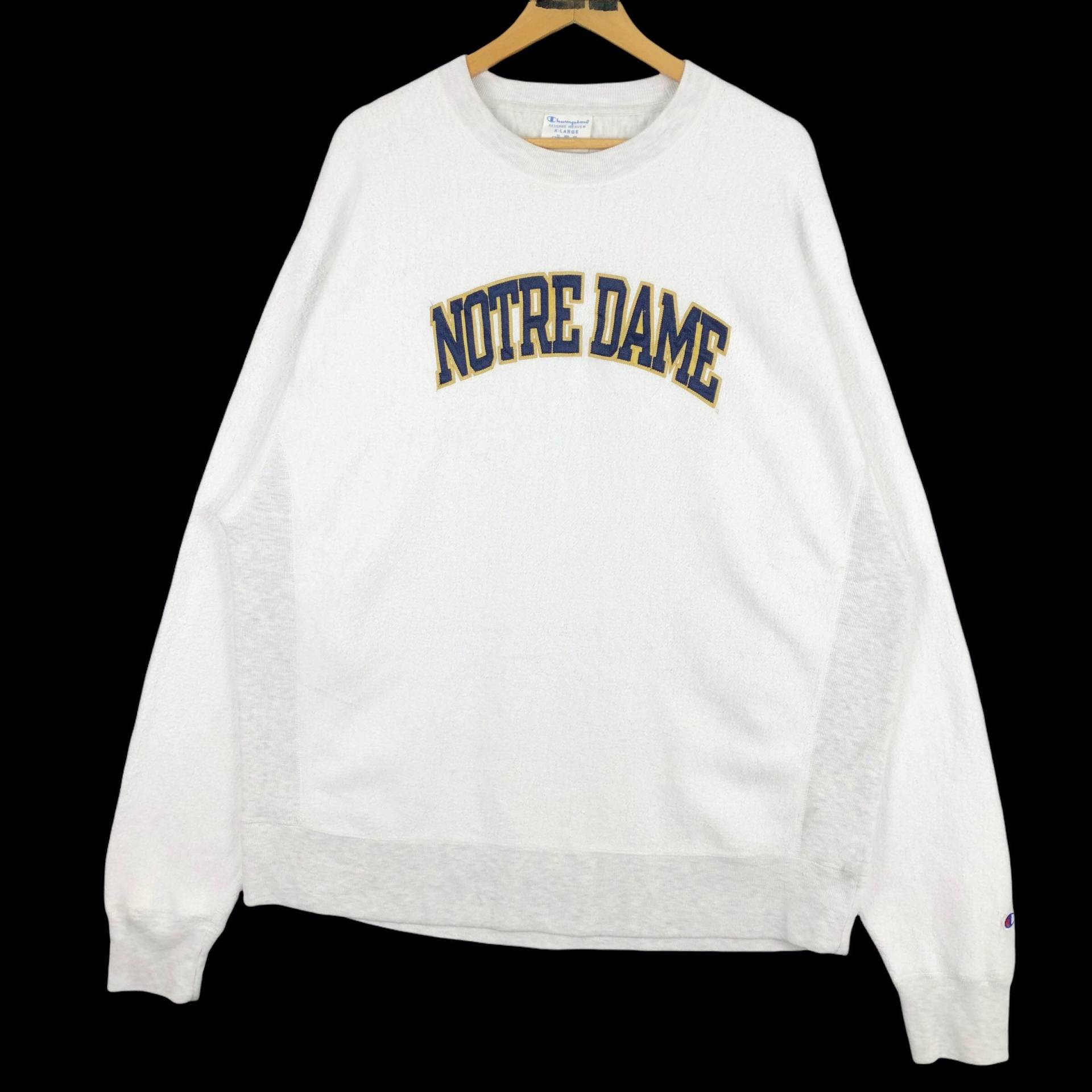 Vintage 90Er Champion Reverse Weave X University Of Notre Dame Fighting Irish Crewneck Sweatshirt Pullover Big Logo Stickerei Ncaa Size Xl von stuffofnatureandarts