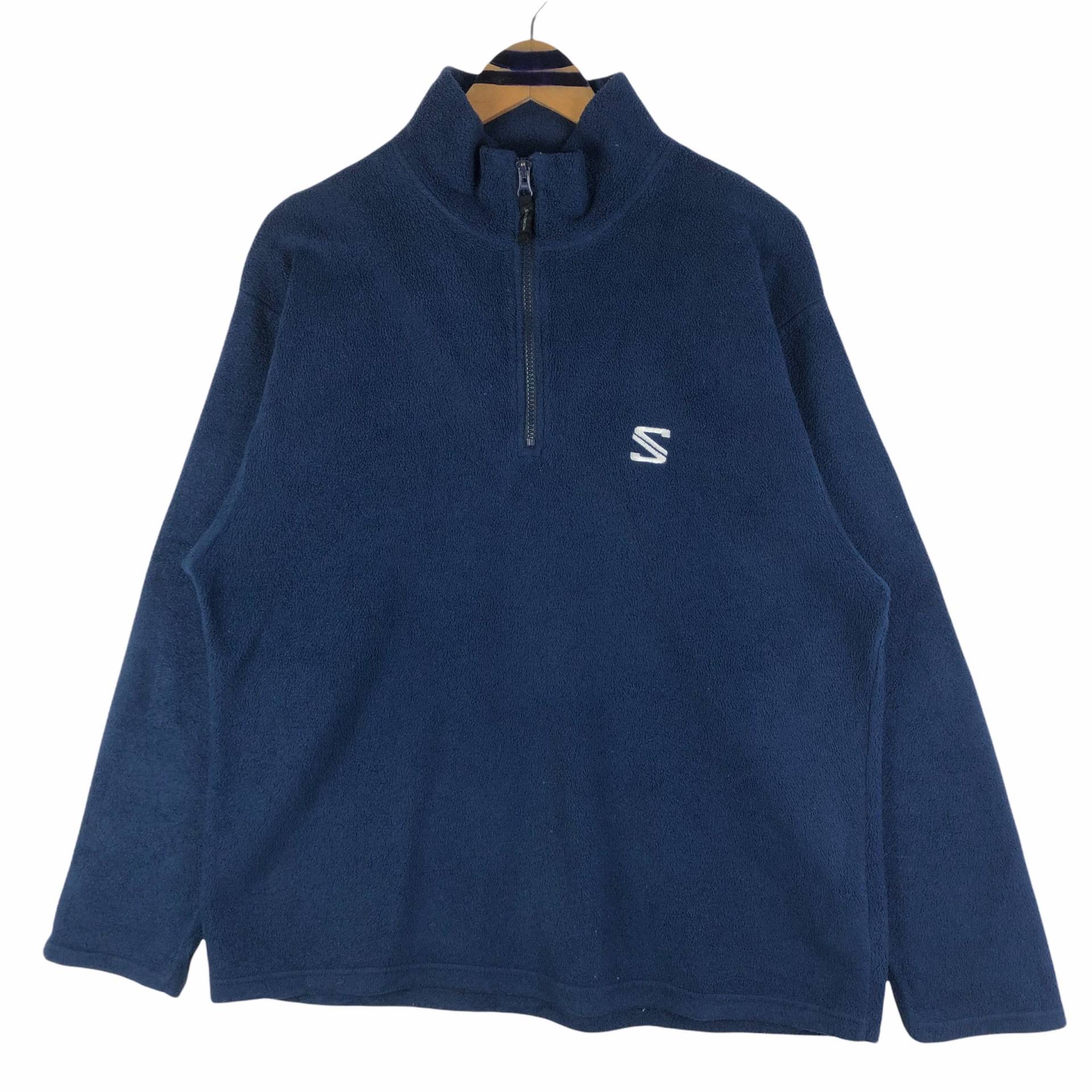 Vintage Salomon Fleece Pullover Viertel Zipped Sweatshirt Kleine Logo Stickerei Streetwear Outdoor Größe L von stuffofnatureandarts