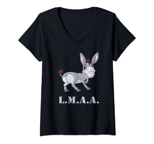 Damen L.M.A.A Leck mich am Arsch oder Lächel mehr als andrere Esel T-Shirt mit V-Ausschnitt von sturer Esel von hinten lmaa Lächeln Arsch