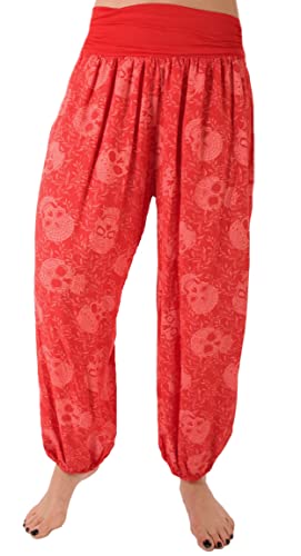 styl x Damen Sommerhose Pumphose Haremshose Größe 36/38 bis Größe 48/50 verfügbar mit Blumenmuster Skull Totenkopf Flower Leichte Haremshose (44-46, Skull rot) von styl