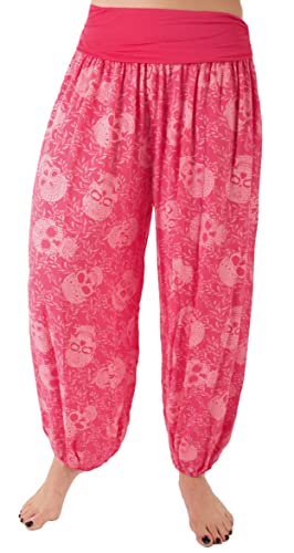 styl Damen Sommerhose Pumphose Haremshose Größe 36/38 bis 48/50 verfügbar mit Blumenmuster Skull Totenkopf Flower Leichte (40-42, pink) von styl