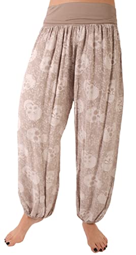 styl Damen Sommerhose Pumphose Haremshose Größe 36/38 bis 48/50 verfügbar mit Blumenmuster Skull Totenkopf Flower Leichte (44-46, Schlamm) von styl