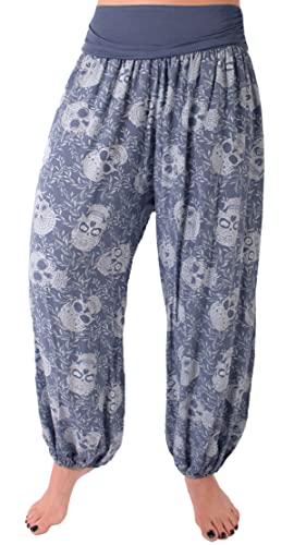 styl Damen Sommerhose Pumphose Haremshose Größe 36/38 bis 48/50 verfügbar mit Blumenmuster Skull Totenkopf Flower Leichte (48-50, Jeansblau) von styl