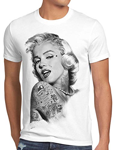 style3 Marilyn Tattoo T-Shirt Herren Hollywood Star Monroe, Größe:M, Farbe:Weiß von style3