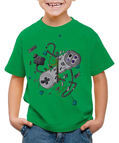 style3 16-Bit Controller T-Shirt für Kinder SNES NES Kart Yoshi Luigi Mario, Farbe:Blau, Größe:152 von style3