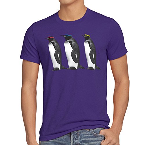 style3 3 Pinguine Sheldon Herren T-Shirt, Größe:L;Farbe:Lila von style3