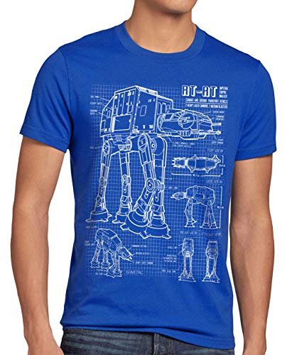 style3 at-at Herren T-Shirt Blaupause Walker, Größe:L, Farbe:Blau von style3