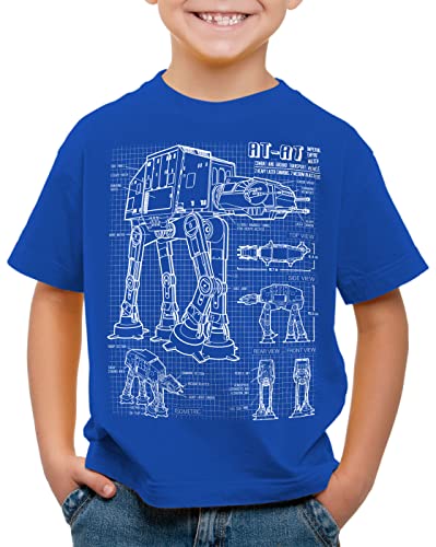 style3 at-at Kinder T-Shirt Blaupause Walker, Farbe:Blau, Größe:164 von style3