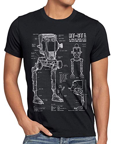 style3 at-ST Herren T-Shirt Blaupause Walker, Größe:XL, Farbe:Schwarz von style3