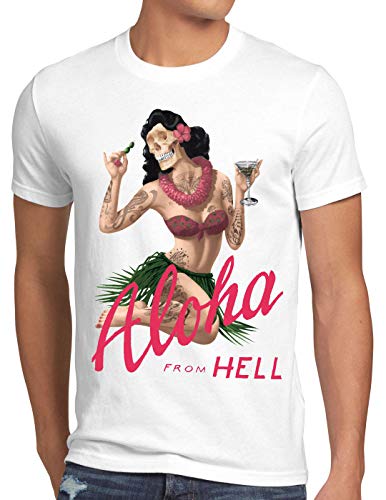 style3 Aloha from Hell Herren T-Shirt Tattoo Hawaii Surfer usa, Größe:L, Farbe:Weiß von style3