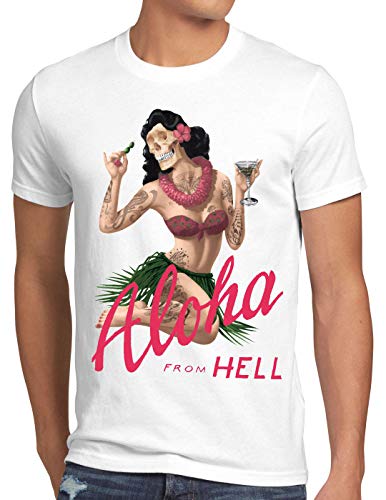 style3 Aloha from Hell Herren T-Shirt Tattoo Hawaii Surfer usa, Größe:XL, Farbe:Weiß von style3