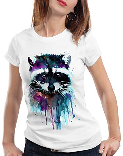 style3 Aquarell Waschbär Damen T-Shirt Raccoon Zoo, Größe:XS von style3