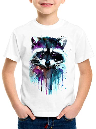 style3 Aquarell Waschbär T-Shirt für Kinder Raccoon Zoo, Größe:104 von style3