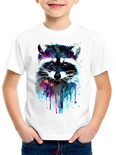 style3 Aquarell Waschbär T-Shirt für Kinder Raccoon Zoo, Größe:128 von style3
