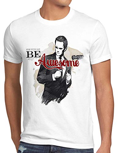 style3 Be Awesome Instead T-Shirt Herren Sitcom Stinson Barney, Größe:M, Farbe:Weiß von style3