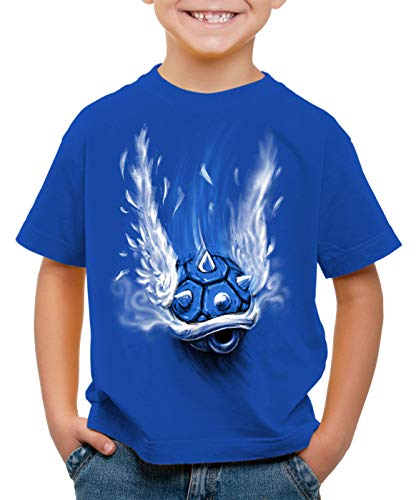 style3 Blauer Panzer T-Shirt für Kinder Kart Videospiel Konsole Mario, Farbe:Blau, Größe:140 von style3
