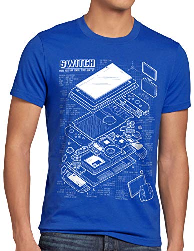 style3 Blaupause Switch Herren T-Shirt pro Gamer Konsole Joypad, Größe:L, Farbe:Blau von style3