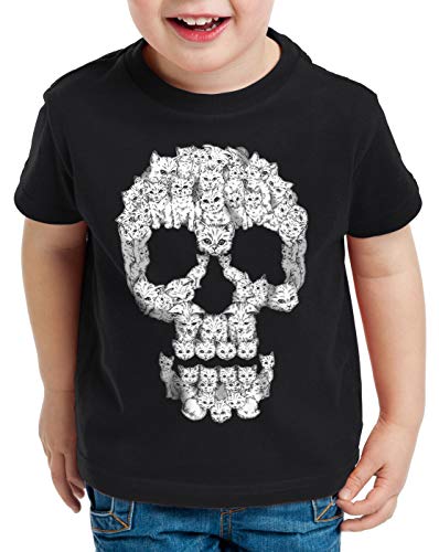 style3 Cat Skull T-Shirt für Kinder Totenkopf Kater Katzen Mieze, Größe:140 von style3