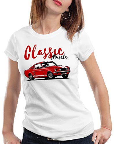 style3 Classic Muscle Car Damen T-Shirt Eleanor mus-Tang usa v8 gt500, Farbe:Weiß, Größe:M von style3